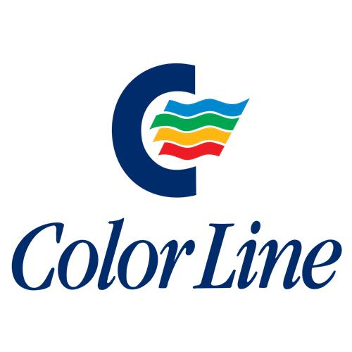 Fabric color line showcasing a variety of textile swatches in shades of blue, green, and red arranged in a gradient pattern.