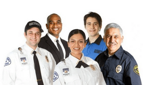 Display of professional uniforms made from various fabrics, including cotton and polyester, showcased on mannequins in a retail environment.