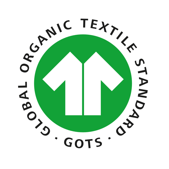 Global Organic Textile Standard (GOTS) certification logo on organic cotton fabric, representing high environmental and social criteria in textile production.